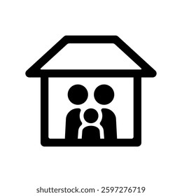 Vector icon illustration of an image of a family of three with three people in a house.