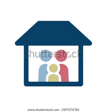 Vector icon illustration of an image of a family of three with three people in a house.