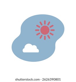 Ilustración del icono del Vector de una Imagen de un sol y las nubes en el cielo.