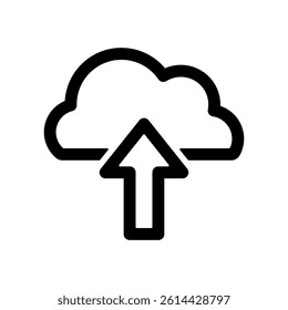 Vector icon illustration of an image of uploading to the cloud with clouds and upward arrow.