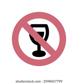 Vector icon illustration of an image of wine and prohibition mark against drinking.