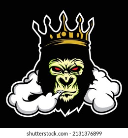 Vector icon illustration of king gorilla emitting smoke