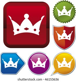 Vector icon illustration of king over diverse buttons. Only global colors. CMYK. Easy color and proportions changes.