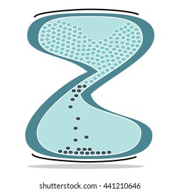 Vector icon illustration of logo for blue glass clock hourglass figure closeup on white background. Hourglass drawing consisting of style concept, figure equipment, checking image, water time.