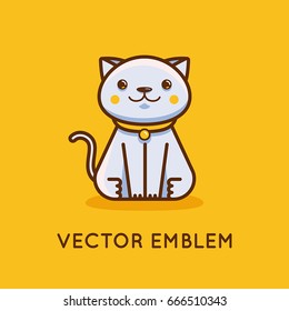 Vector icon, illustration and logo design template in cartoon linear style - happy kitten - veterinary and pet store concept
