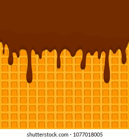 Vector icon illustration logo for falling drip chocolate on sweet waffles. Waffle pattern consisting of bubble different dessert confectionery, drop fresh cream to wafer. Eat tasty patisserie waffle.