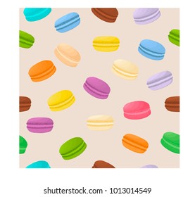 Vector icon illustration logo for pile colorful macaroons, baked goods on morning breakfast. Macaroon pattern consisting of natural sweet french dessert sandwiches. Eat tasty macaroon covered in cream