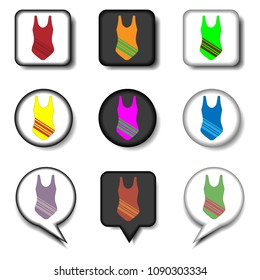 Vector icon illustration logo for set symbols sea suit swimsuit. Swimsuit pattern consisting of flat design with elements mobile web apps. Collection modern infographic pictogram, icons swimsuits.