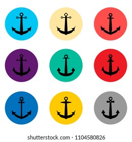 Vector icon illustration logo for set symbols sea anchor from the ship for travel. Anchor pattern consisting of flat design with elements mobile web apps. Collection modern infographic icons anchors.