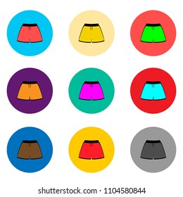 Vector icon illustration logo for set symbols beach shorts for swimming in the sea. Shorts pattern consisting of flat design with elements web apps. Collection modern infographic icons beach shorts.
