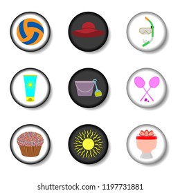 Vector icon illustration logo for set symbols on flat colored buttons. Icon pattern consisting of sign design with elements mobile web apps. Collection modern infographic pictogram, colorful icons.