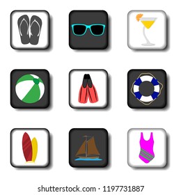 Vector icon illustration logo for set symbols on flat colored buttons. Icon pattern consisting of sign design with elements mobile web apps. Collection modern infographic pictogram, colorful icons.