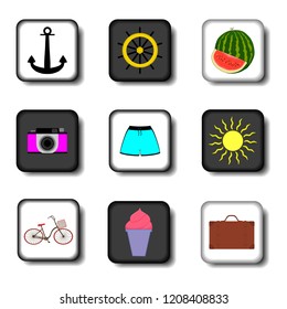 Vector icon illustration logo for set symbols on flat colored buttons. Icon pattern consisting of sign design with elements mobile web apps. Collection modern infographic pictogram, colorful icons.