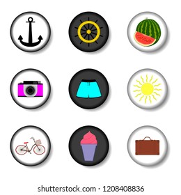 Vector icon illustration logo for set symbols on flat colored buttons. Icon pattern consisting of sign design with elements mobile web apps. Collection modern infographic pictogram, colorful icons.
