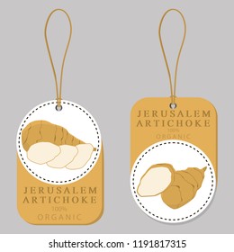 Vector icon illustration logo for whole ripe vegetable jerusalem artichoke, slice half root. Artichoke pattern consisting of natural design tropical tasty food. Eat sweet fresh Jerusalem artichoke.
