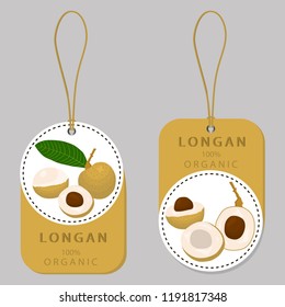 Vector icon illustration logo for whole ripe fruit yellow longan, slice half dimocarpus. Longan pattern consisting of natural design tropical tasty food. Eat sweet fresh raw fruits exotic longan.