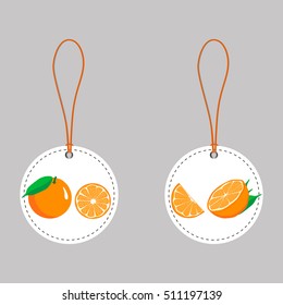Vector icon illustration logo for whole ripe fruit yellow orange, green leaf, cut sliced citrus. Orange Citrus pattern consisting of label fruits, raw sweet food. Eat fresh citruses oranges on health.