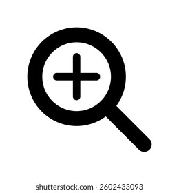Vector icon illustration of a magnifying glass with a plus sign.
