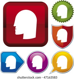 Vector icon illustration of man over diverse buttons. Only global colors. CMYK. Easy color and proportions changes.