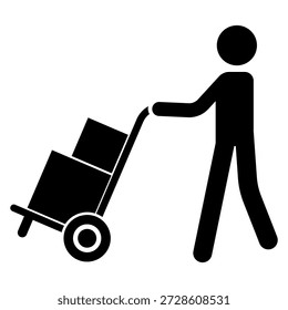Icono de Vector o ilustración de un hombre empujando un carro de almacén