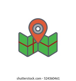 Vector icon illustration with map and geo  in outline style