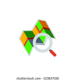 Vector icon illustration with map and magnifying glass in material design style
