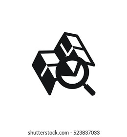 Vector icon illustration with map and magnifying glass in balck color