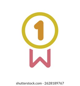 Vector icon illustration of a medal with the number 1 written on it.