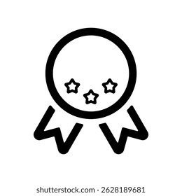 Ilustración de icono de Vector de una medalla con tres estrellas. El color es negro.
