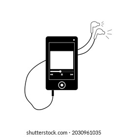 Icono vectorial del icono del reproductor de música aislado en blanco.