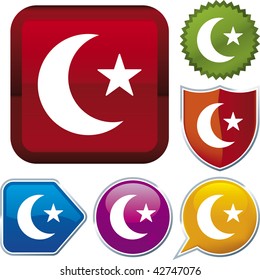Vector icon illustration of muslim over diverse buttons. Only global colors. CMYK. Easy color and proportions changes.