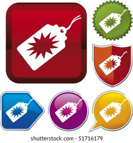 Vector icon illustration of offer over diverse buttons. Only global colors. CMYK. Easy color and proportions changes.