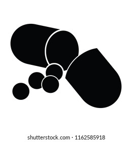 vector icon illustration of an open capsule pill