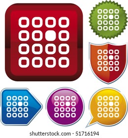 Vector icon illustration of option over diverse buttons. Only global colors. CMYK. Easy color and proportions changes.