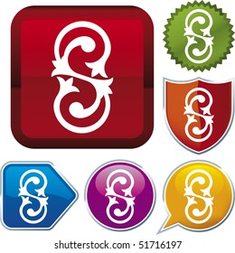 Vector icon illustration of ornate over diverse buttons. Only global colors. CMYK. Easy color and proportions changes.