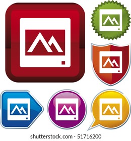 Vector icon illustration of panoramic over diverse buttons. Only global colors. CMYK. Easy color and proportions changes.