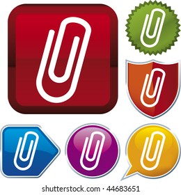Vector icon illustration of paper clip over diverse buttons. Only global colors. CMYK. Easy color and proportions changes.