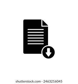 Icono de Vector ilustración de un papel con una flecha hacia abajo, que representa la Descarga del documento o la transferencia de archivos
