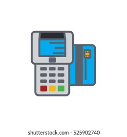 Vector icon or illustration with pay terminal and card in outline style