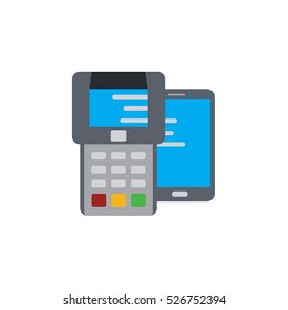Vector icon or illustration with pay terminal and smart phone in material design style