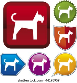 Vector icon illustration of pet cat over diverse buttons. Only global colors. CMYK. Easy color and proportions changes.