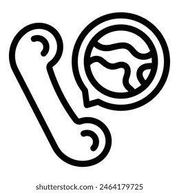 Vector icon illustration of a phone and a world speech bubble, symbolizing international communication
