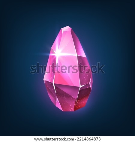 Vector icon illustration. Pink specious stone ruby, magic crystal. 