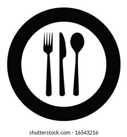 Vector Icon Illustration Of Plate With Fork, Knife And Spoon On Top Of It. For Jpeg Version, Please See My Portfolio.