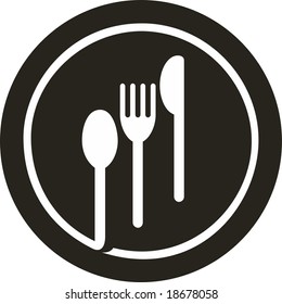 Vector icon illustration of plate with fork, knife and spoon on top of it