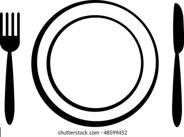 Vector icon illustration of plate with fork, knife