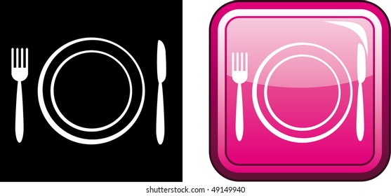 Vector icon illustration of plate with fork, knife