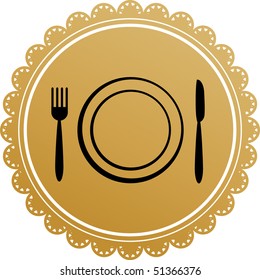 Vector icon illustration of plate with fork, knife