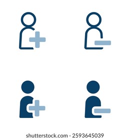 Vector icon illustration of a plus and minus sign over a human icon.