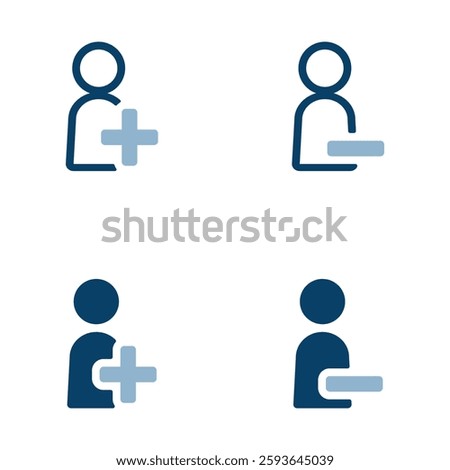 Vector icon illustration of a plus and minus sign over a human icon.